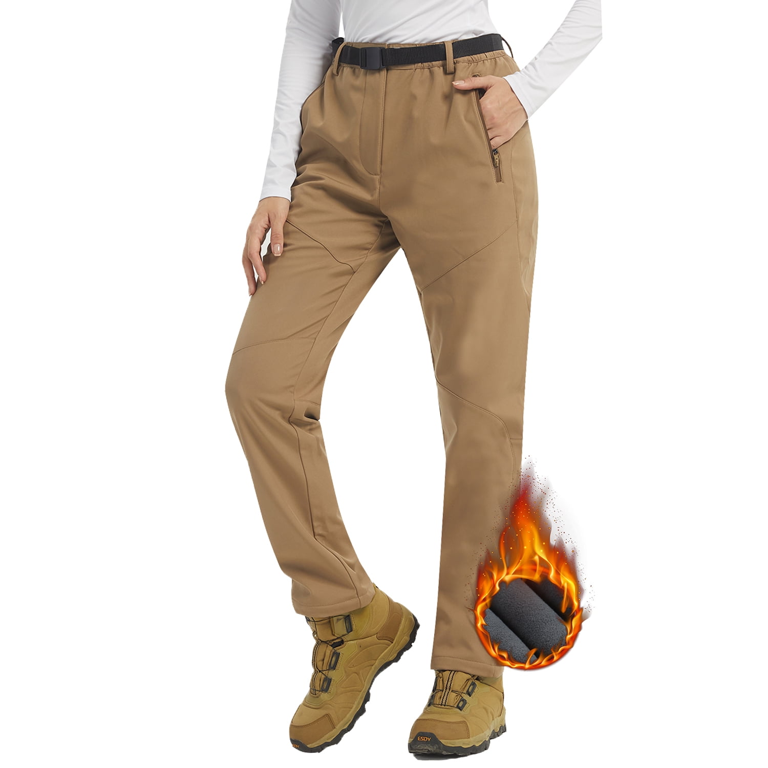 Yushow Womens Outdoor Softshell Pants Fleece Lined Pants Waterproof Windproof Ski Snow Insulated Cargo Hiking Hunting Pants, Women's, Size: Small,