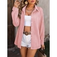 thumbnail image 2 of Anbech Wavy Texture Women Long Sleeve Shirt Lapel V Neck Dressy Button Down Work Top, 2 of 7