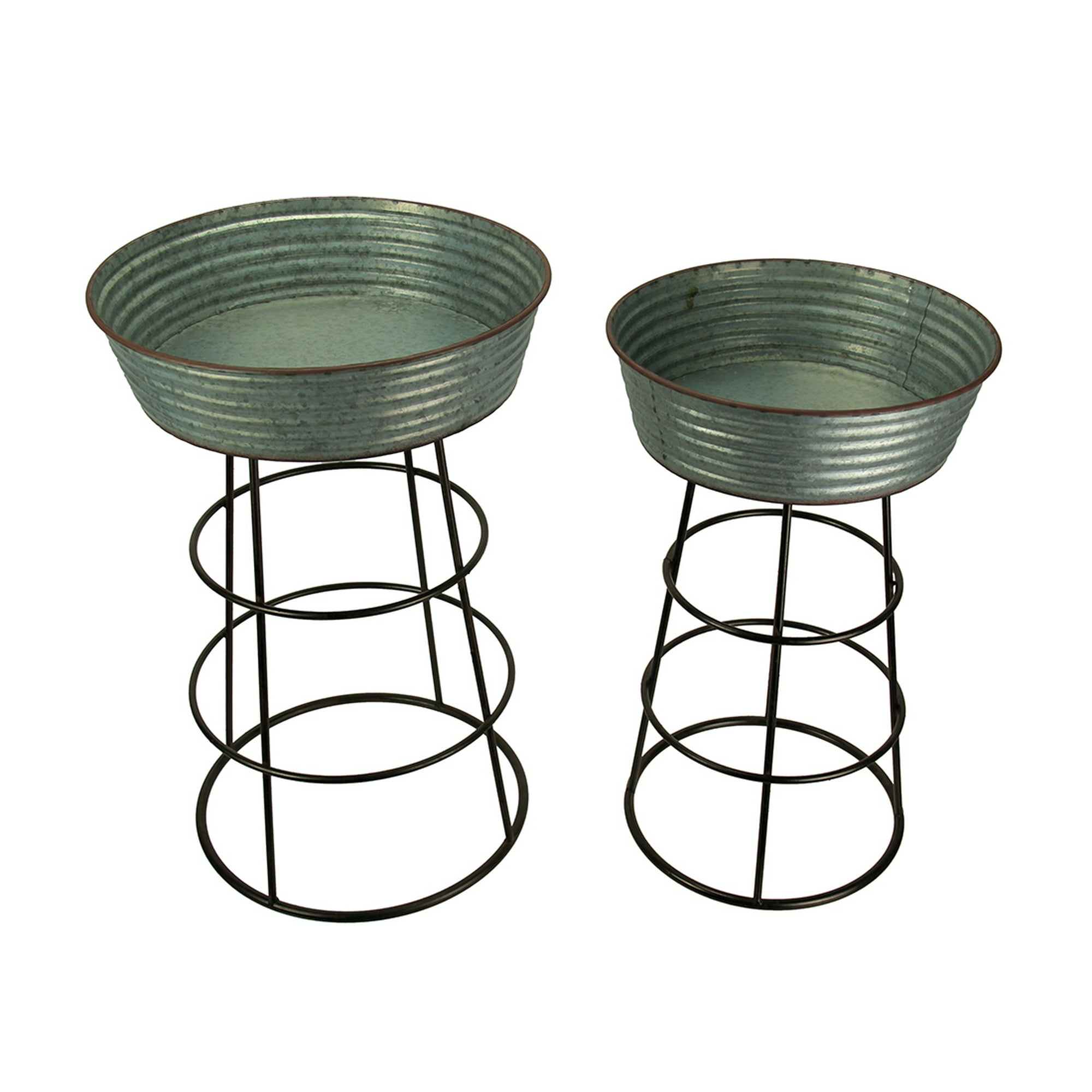 Rustic Galvanized Metal 2 Piece Round Wash Tub Planter Stand