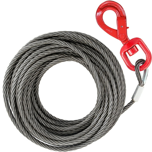 VEVOR Galvanized Steel Winch Cable, 3/8" x 100' Wire Rope with Hook