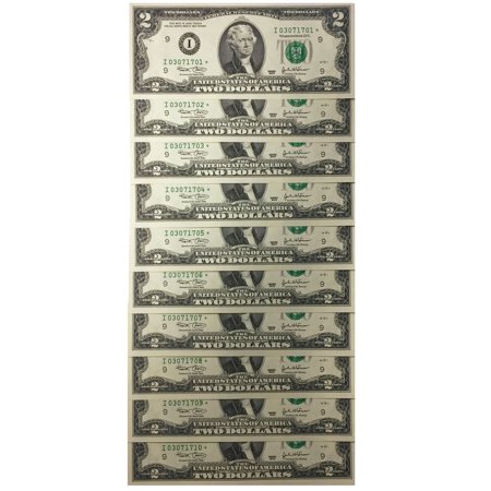 - 10 Consecutive Serial # Uncirc. $2 (2003) BILL * STAR * NOTES in 10-Page ALBUM