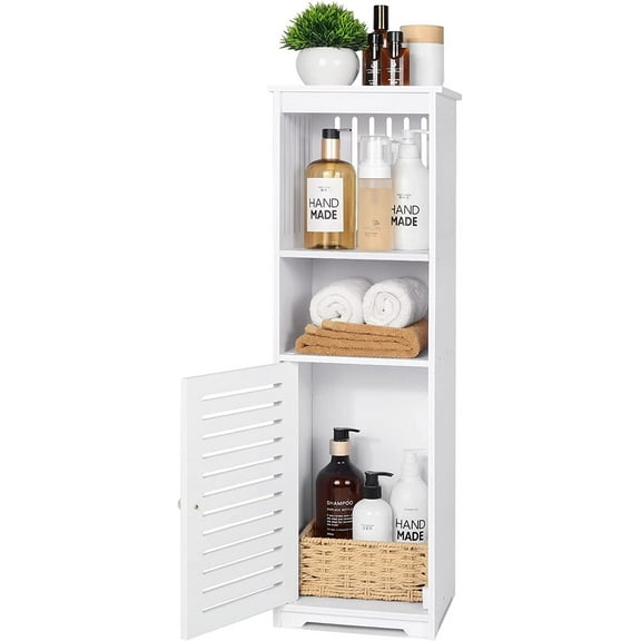 Small Bathroom Storage Cabinet, White Floor Standing Storage Cabinet Home Furniture Shelf,Suitable for Toilet Bedroom Kitchen Living Room (W/PJ)