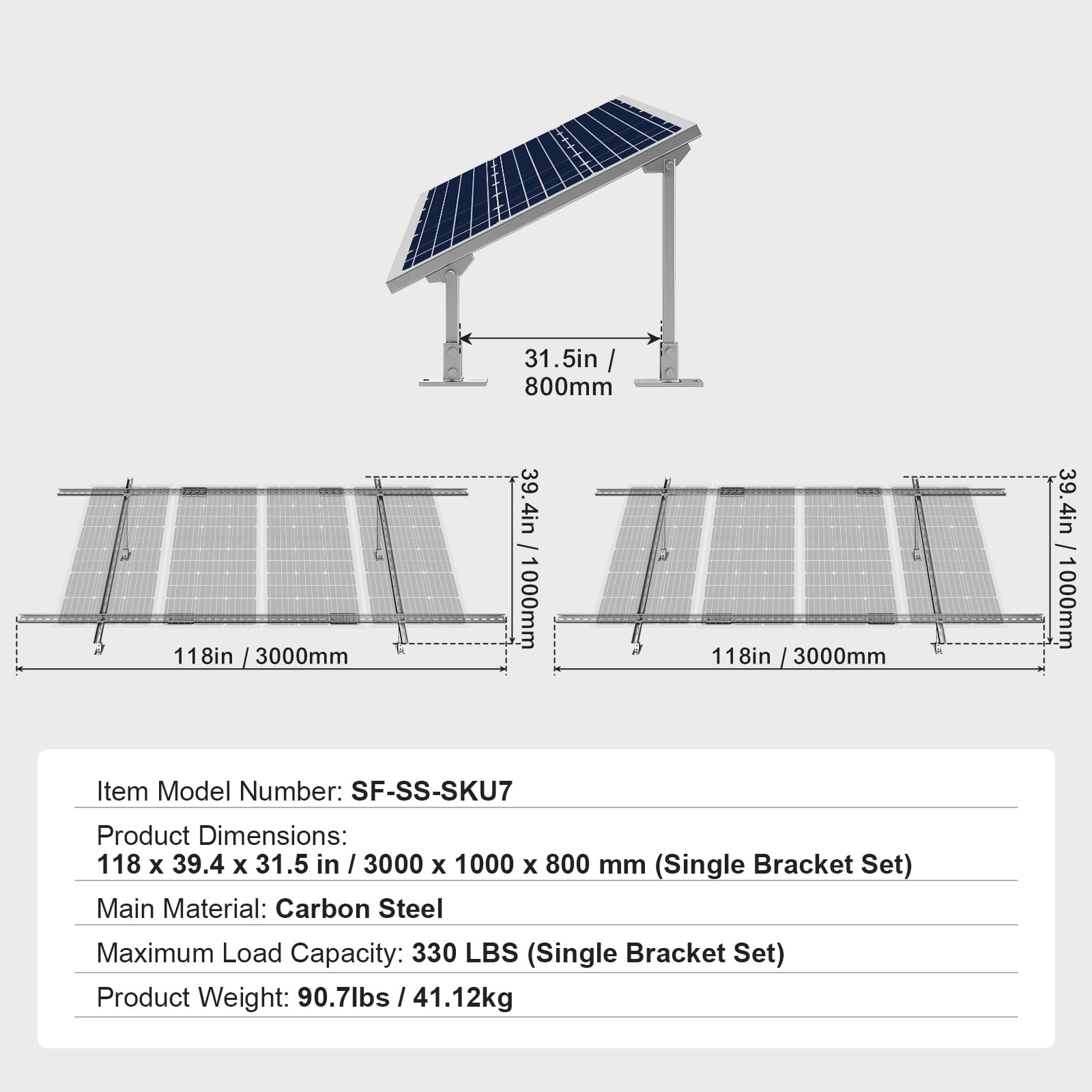 KFFKFF Pair of Solar Panel Support Structures, Flexibly Adjustable 30°-60° Multi-Unit Solar Panel Holders for 4-8PCS Solar Panels, Durable Carbon Steel Solar Panel Base for Agricultural Lands, Recrea