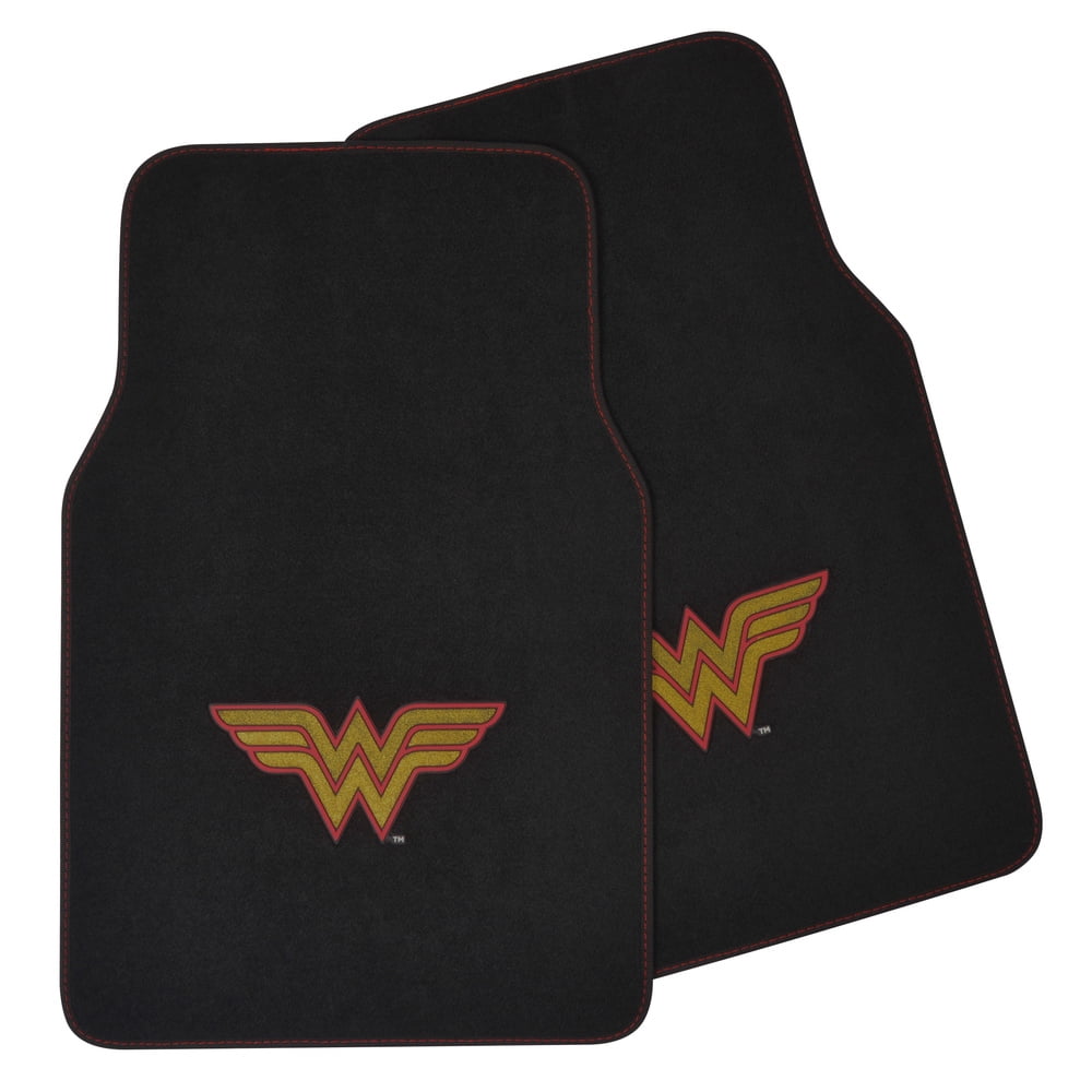Warner Brothers DC Comics Classic Wonder Woman Licensed Auto Carpet Floor Mats, Universal Fit 4PC Set Front & Rear for Car Truck Van SUV