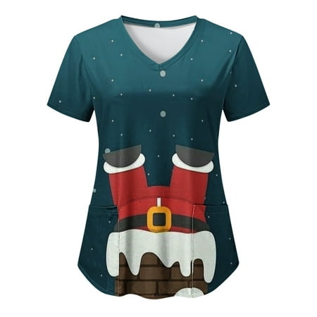

TAIAOJING Scrub Tops for Women Casual V Neck Short Sleeve Christmas Dress Up Printed Workwear Short Sleeve Top