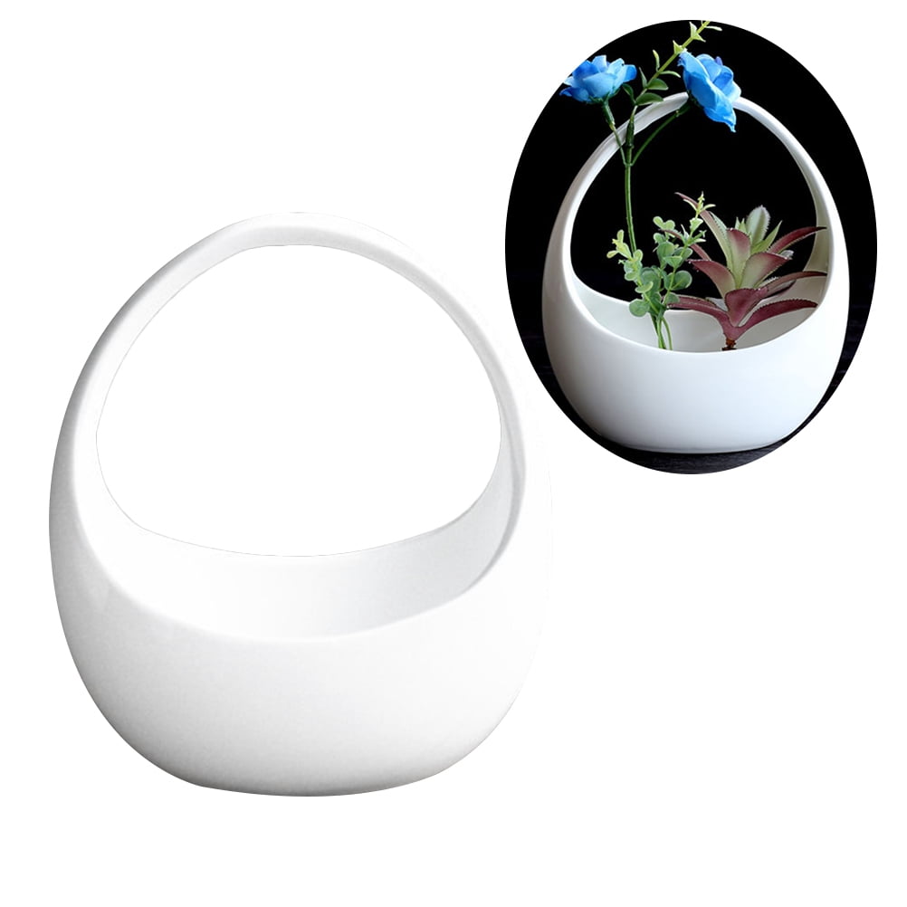 OUNONA  Flower Basket Planter Ceramic Hanging Pot Balcony Garden Decoration