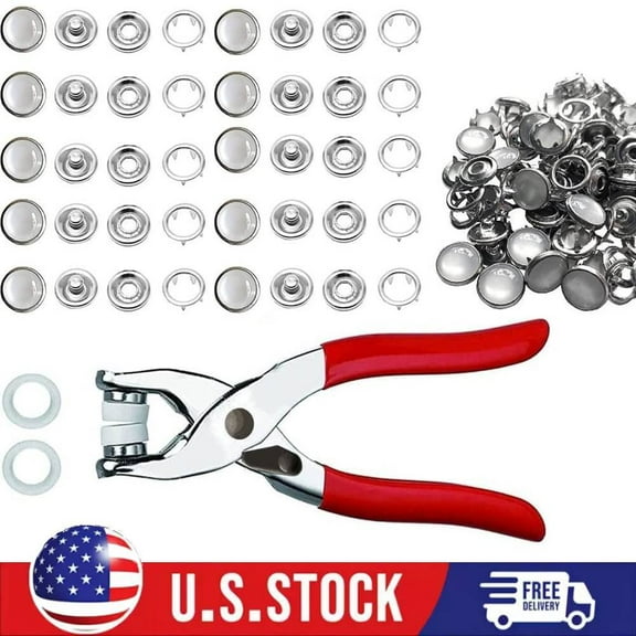 Snap Fasteners Kit 100 Sets 10mm Pearl Prong Snap Buttons with Fastener Pliers