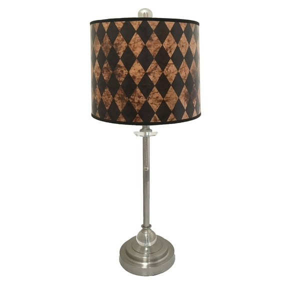 Royal Designs 28" Crystal and Brushed Nickel Buffet Lamp with Vertical Black Diamond on Papyrus Design Hard Back Lamp Shade