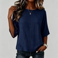 thumbnail image 5 of Kilaqueen Three Quarter Sleeve Tops for Women, Crew Neck Loose Oversized Solid Vacation Relaxed Blouse, Breathable Casual Beach Cotton Linen Shirt, 5 of 5