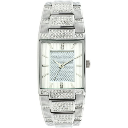 Elgin Men's Silver-Tone White Dial Crystal Accented Bracelet Watch