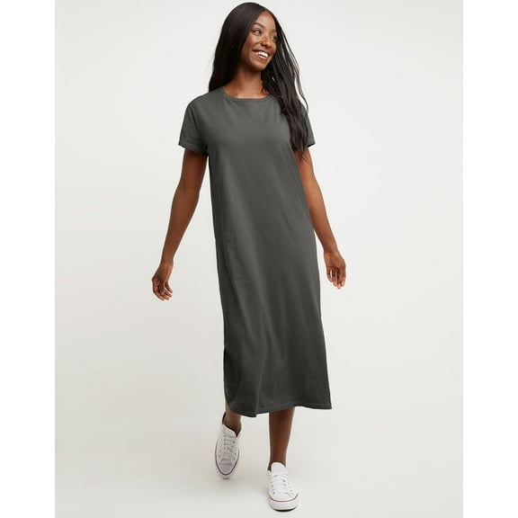 Hanes Women's Garment Dyed Midi Dress New Railroad Grey S