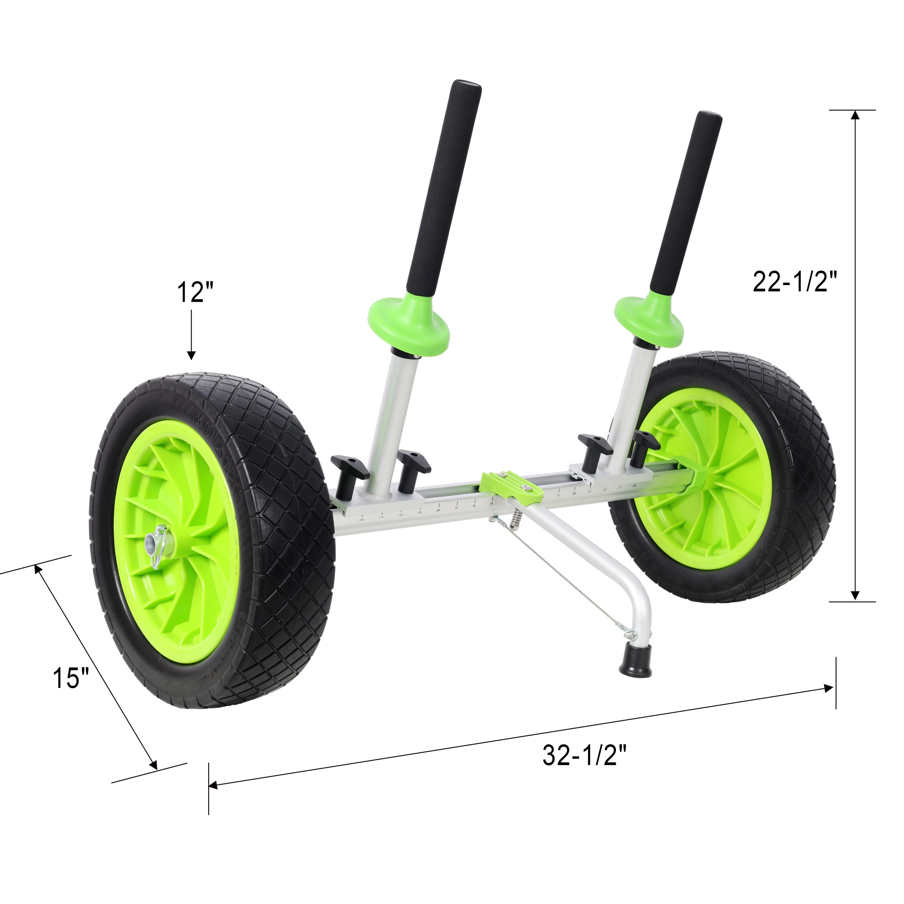 Reinforced Width Adjustable Sit-On-Top Kayak Cart Dolly - 12 Inch Solid Wheels Plug-In Design