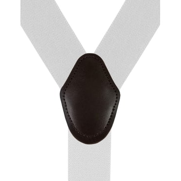 Hold'Em Men's X-Back Suspenders - Clip On, Leather Crosspatch, Grey, Tall (Adjusts Up To 54")