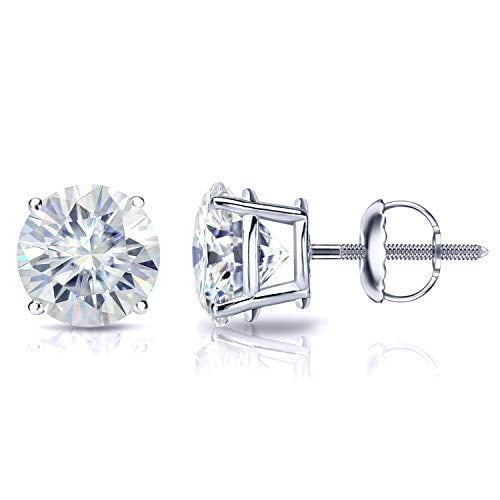 Platinum Round Moissanite Stud Earrings (3ct TGW, 7.5mm, J-K) 6-Prong Set, Screw-Back by Diamond Wish