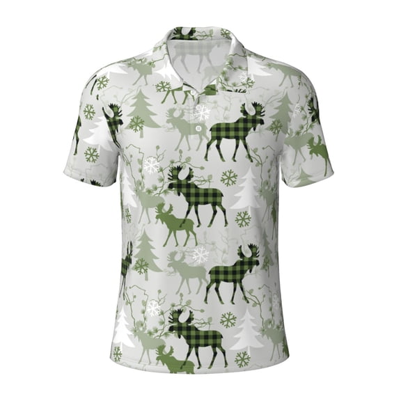 Kuqiui Mens Golf Polo Shirt Dry Fit Performance Sport Short Sleeve Golf Polo Shirts for Men-green plaid Moose tree