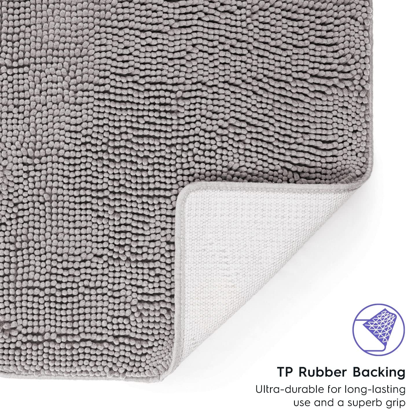 Bathroom Rugs, Extra-Thick Memory Foam Bath Mat, Ultra-Soft Chenille Microfiber, Highly Absorbent, Machine Washable, Shaggy Bath Mats for Bathroom, Non-Slip (21x32 + 20x22, 2pcs) Lt Grey