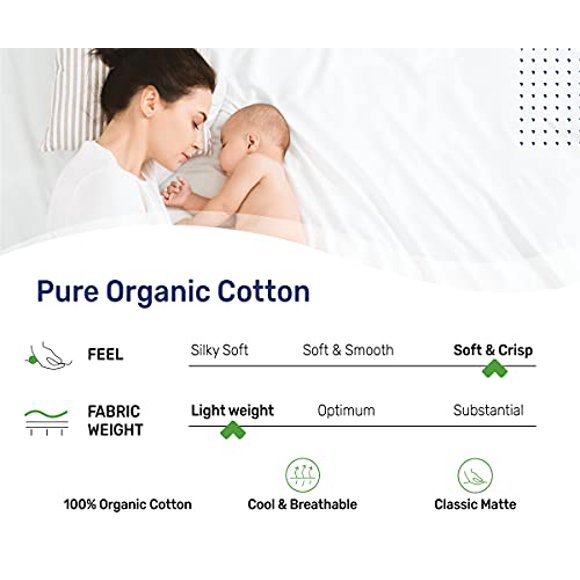 100% Organic Cotton Twin XL Fitted Sheet, Cooling Percale Weave, Lightweight, Snug-Fit, Crisp, Twin Fitted Sheet Cotton, Twin XL Fitted Sheet Kids, (Light Gray)