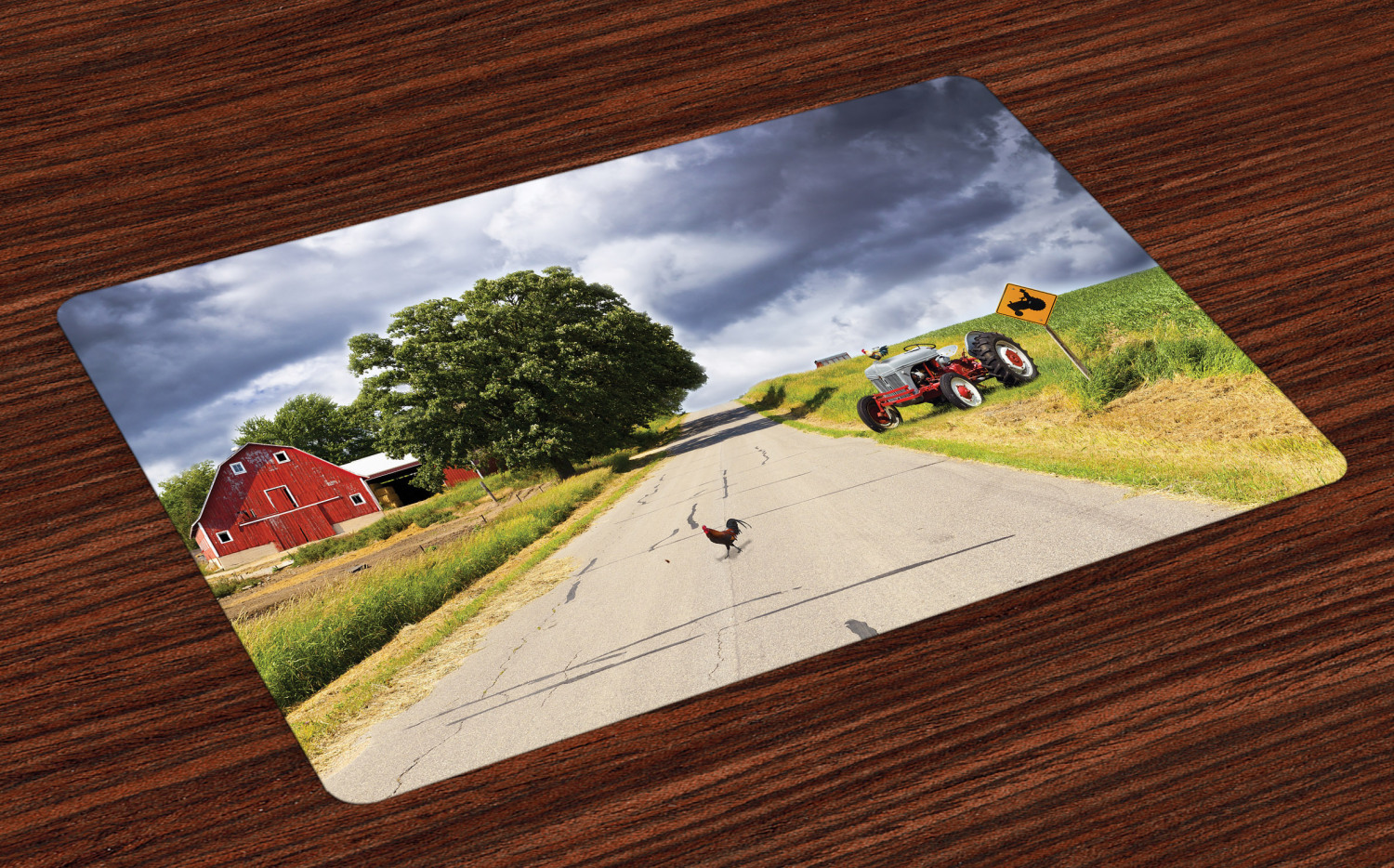 Rural Placemats Set of 4 Farmhouse on the Country Road with Barn and