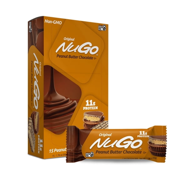 NuGo Protein Bar, Peanut Butter, 11g Protein, Gluten Free, 15 Count