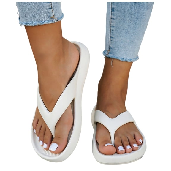 Rokment Womens Mens Pillow Flip Flops Lightweight Waterproof Cloud Slip on Thong Orthotic Slippers Comfortable Arch Support Walking Sandals for Indoor Outdoor Beach Summer Pool Beige Size 7