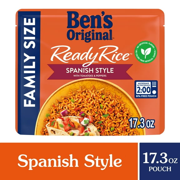 Ben's Original Flavored Ready Rice, Spanish Style, with Tomatoes, Peppers, Herbs and Spices, Family Size, 17.3 oz, Shelf-Stable