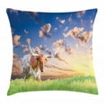 thumbnail image 1 of Longhorn Throw Pillow Cushion Cover, Photography of Female Cow in Pasture at Sunrise with Cloudy Sky Landscape Print, Decorative Square Accent Pillow Case, 16" X 16", Multicolor, by Ambesonne, 1 of 2