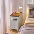 thumbnail image 2 of HOOBRO End Table with Outlets and USB Ports, Bedside Table with 2 Drawers and Storage, Large Capacity Nightstand with Rear Book Holder, Farmhouse Style Living Room, Bedroom White and Walnut WH275UBZ01, 2 of 13