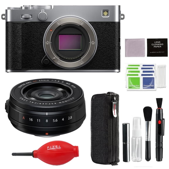 FUJIFILM X-E5 Mirrorless Camera with XF 23mm f/2.8 Lens (Silver) with Additional Accessories