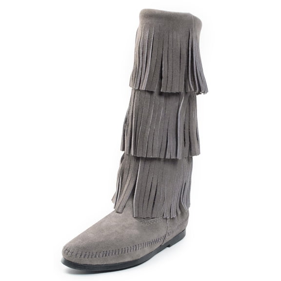 Minnetonka Women's 3-Layer Fringe Boot,Grey,5 M US