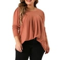 thumbnail image 2 of DARING DIVA Women's Plus Long Sleeve Pleated Crew Neck Blouse 1X Orange, 2 of 6