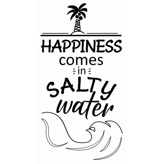 Stick And Peel Home Kids Bedroom Living Room Wall Art Adhesive Vinyl Beach Ocean Sea Decoration Sticker - Black | 20" x 37"DIY Removable Quotes Wall Decal | Happiness Comes In Salty Water