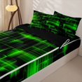 thumbnail image 3 of Erosebridal Futuristic Chechered Zipper Twin Comforter Sets with Fitted Sheet and 2 Pillowcases,Glowing Cube Print Zipper Bedding Set,Green Black,Black Reversible, 3 of 6