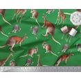 thumbnail image 2 of Soimoi Green polyester Crepe Fabric Kangaroo & Giraffe Animal Print Sewing Fabric Yard 42 Inch Wide, 2 of 3