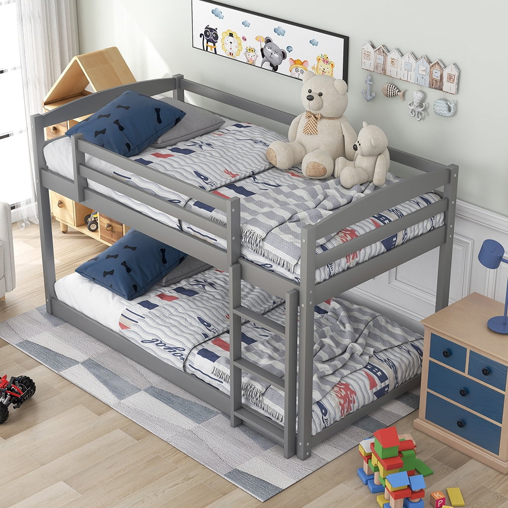 Kadyn Solid Wood Twin Bunk Bed with Ladder and Safety Rail, Gray Kadyn Solid Wood Twin Bunk Bed with Ladder and Safety Rail, Gray