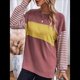 thumbnail image 4 of Blusas de Larga de Gran Tamaño, Moda 2025, Cuello Redondo, Informal, con Bloques de Color, para Mujer. Vino Tinto L, 4 of 9
