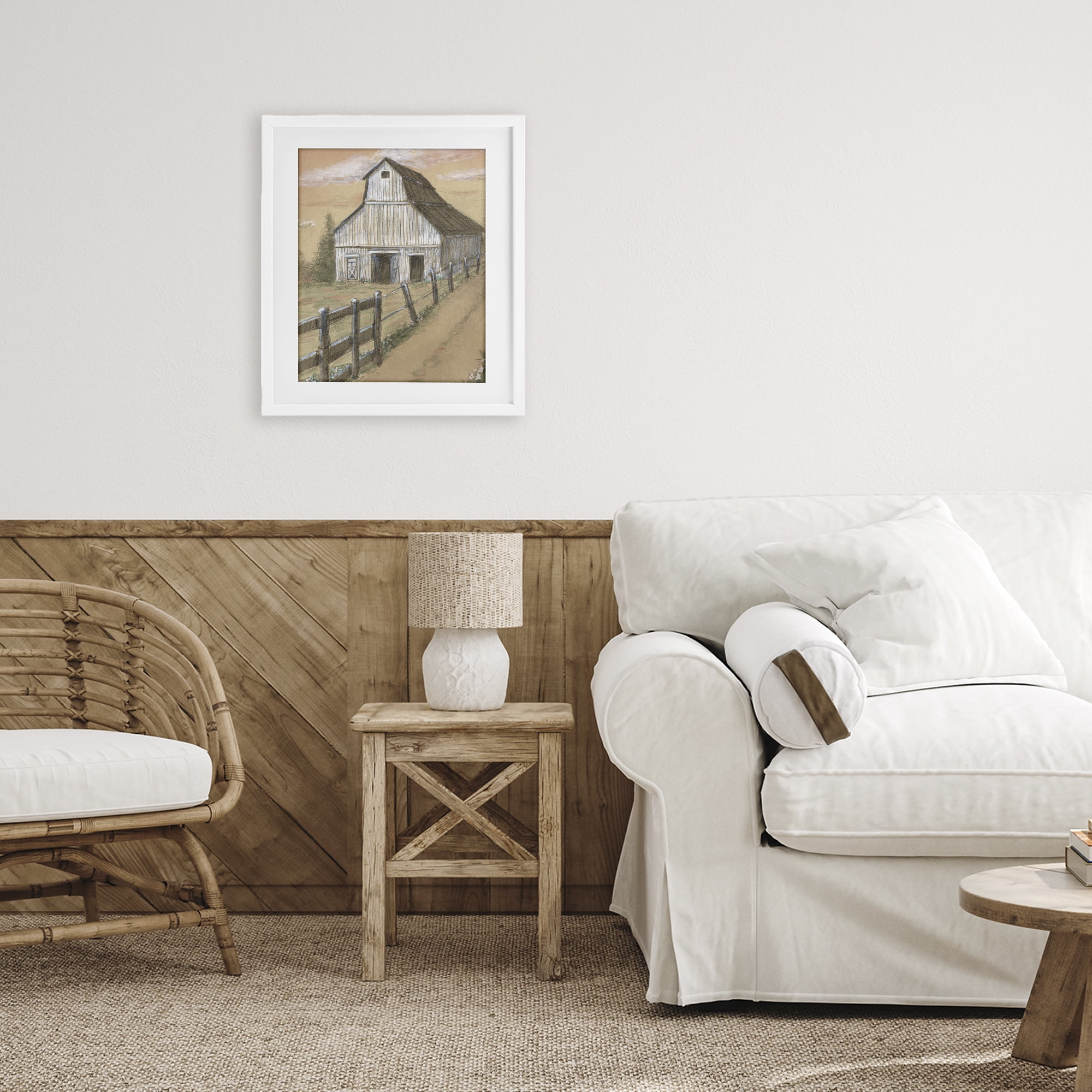 Stupell Industries Barn Fence Drawing White Framed Print Under Glass, design by Patti Bishop