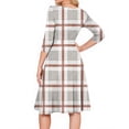 thumbnail image 5 of Women's Cocktail Dress Evening Dress 3/4 Sleeve Plaid Vintage Wedding Guest Dress for Party Banquet Spring Fall,Beige,L, 5 of 6