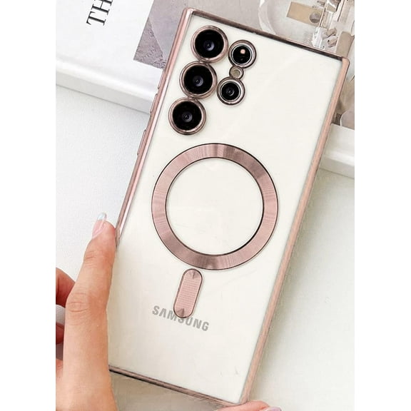 Magnetic Case for Galaxy S23 Ultra Case Clear Compatible with MagSafe Built-in Camera Lens Protector Shockproof Slim Phone Case for Samsung Galaxy S23 Ultra - Pink