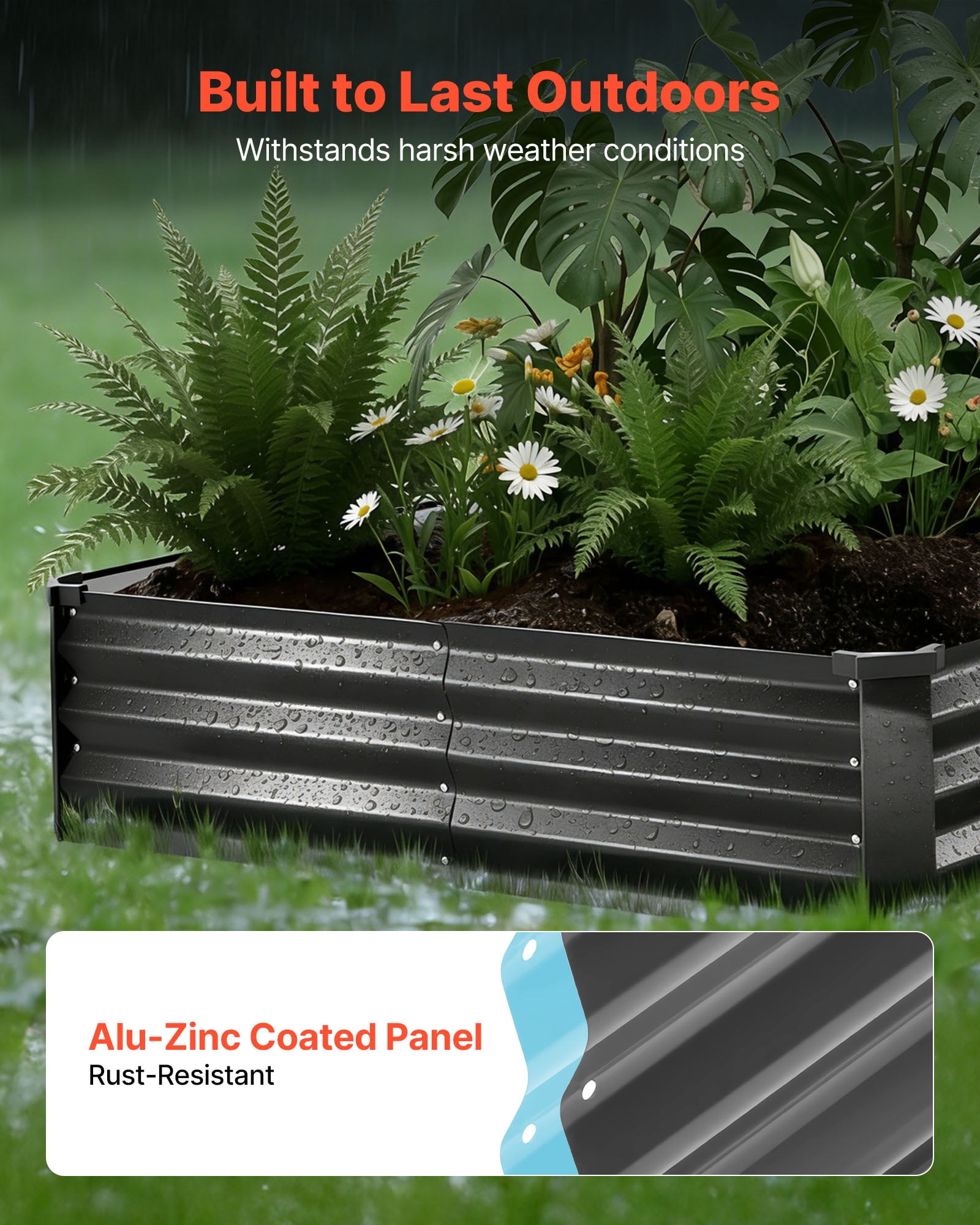 VEVOR 2 Pack Galvanized Raised Garden Beds, 8 x 4 x 1 ft, Rectangular Metal Planter Boxes Kit Outdoor, Bottomless Elevated Planting Box with Gloves, Alu-Zinc, for Growing Flowers Vegetables,Dark Gray
