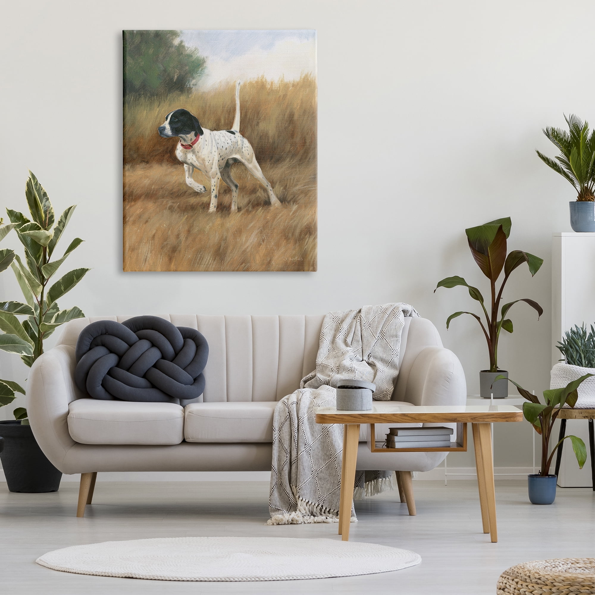Stupell Industries Pointer Dog in Field Animals & Insects Painting Gallery Wrapped Canvas Print Wall Art, 36 x 48