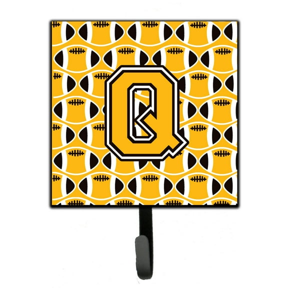 Letter Q Football Black Old Gold and White Leash or Key Holder