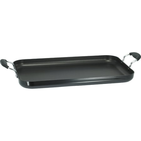 T - fal, Easy Care Nonstick, C40614, Ceramic Exterior, Dishwasher Safe Cookware, Large 17.75 X 11.38 Double Burner Griddle, Black