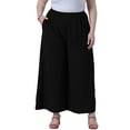 thumbnail image 1 of Pantalón de Lounge de Talla Grande GRACE & GRANDEUR para Mujer, Cintura Elástica, Pierna Ancha, Casual Palazzo con Bolsillos 1X Negro, 1 of 1