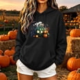 thumbnail image 2 of Craaazy Halloween Fall Pumpkin Graphic Hoodie Tops for Women Regular Fit Solid Color Hood Neck Pullover Long Sleeve Pumpkin Print Front Pocket Fall Winter Daily Casual Outfit, 2 of 5