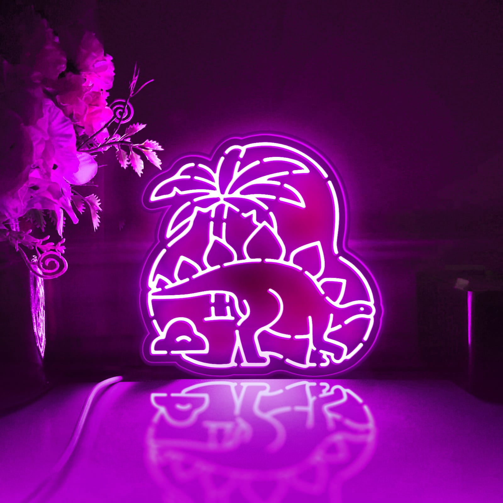 Dinosaur Led Light Box, Dimmable Neon-Like Light Signs USB Power for Wall Decor Bedroom Decoration, Color Flow Effect (WxH) 16"x16"