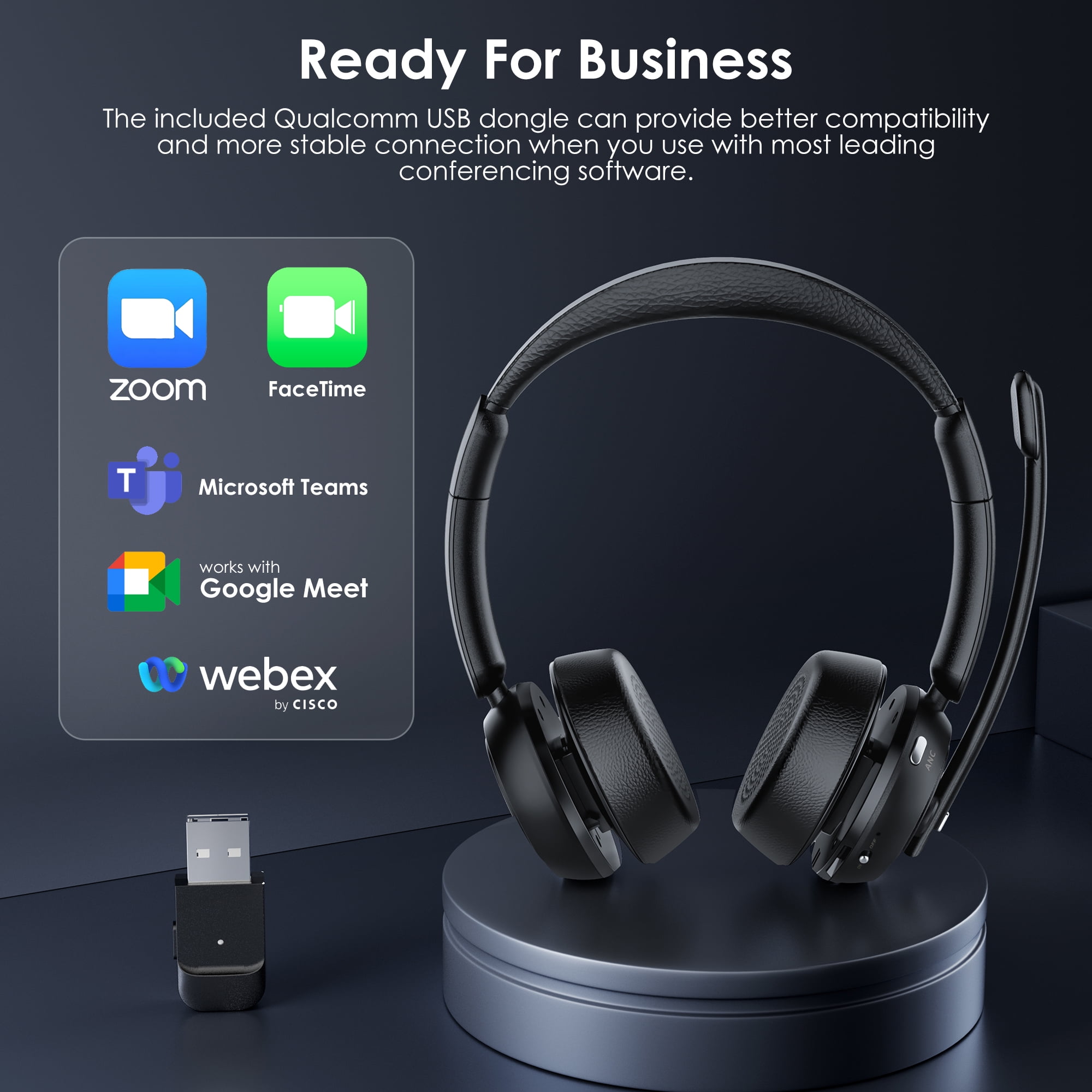 Swiifome Computer Bluetooth Wireless Headset V5.4 with ANC & ENC, with QCC USB Dongle, with Flip-to-Mute Microphone for Work from Home/Call Center/Office/PC/Laptop/Computer/Zoom/Teams