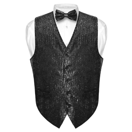 Men's SEQUIN Design Dress Vest & Bow Tie BLACK Color BOWTie Set for Suit