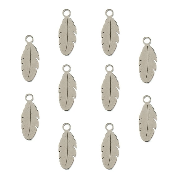 John Bead Sweet & Petite Charms 4x10.7mm Silver Feather, 10pcs