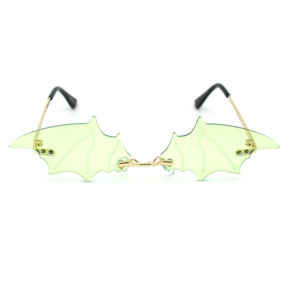 Unisex Bat Wing Unique Funk Rimless Pimp Sunglasses Gold Green