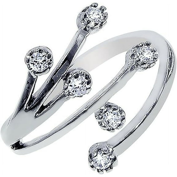Ritastephens Sterling Silver Crossover Spray Cubic Zirconia Adjustable Ring or Toe Ring